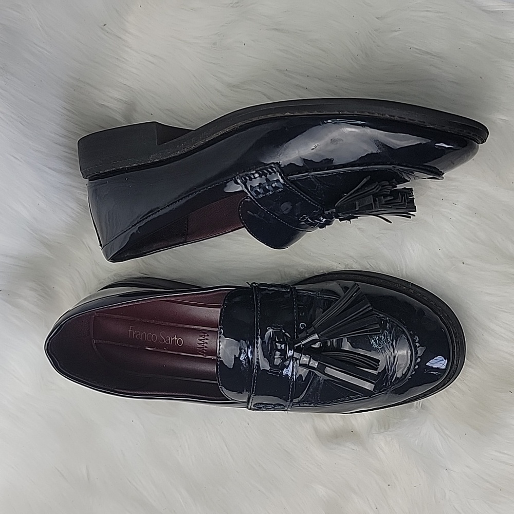 FRANCO SARTO Carolyn Blue Faux Patent Leather Tassel Old Money Preppy Loafer 7.5